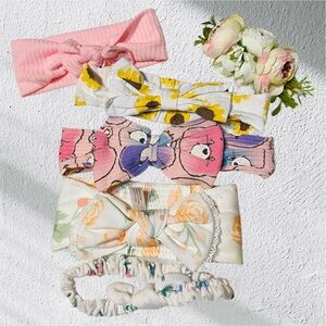 Baby Girl Headband Bows Lot Of 6 Care Bears Flowers Sunflowers Pink White Soft
